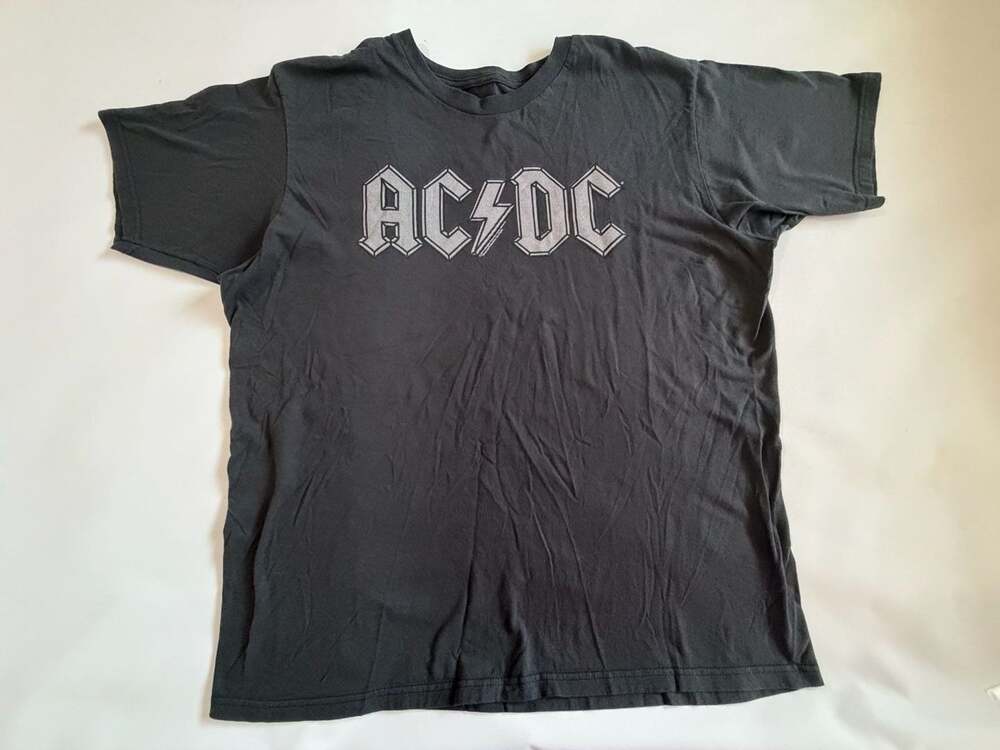 AC/DC Shirt Mens XL Black Faded Rock Band Logo Graphic Short Sleeve Tee Concert